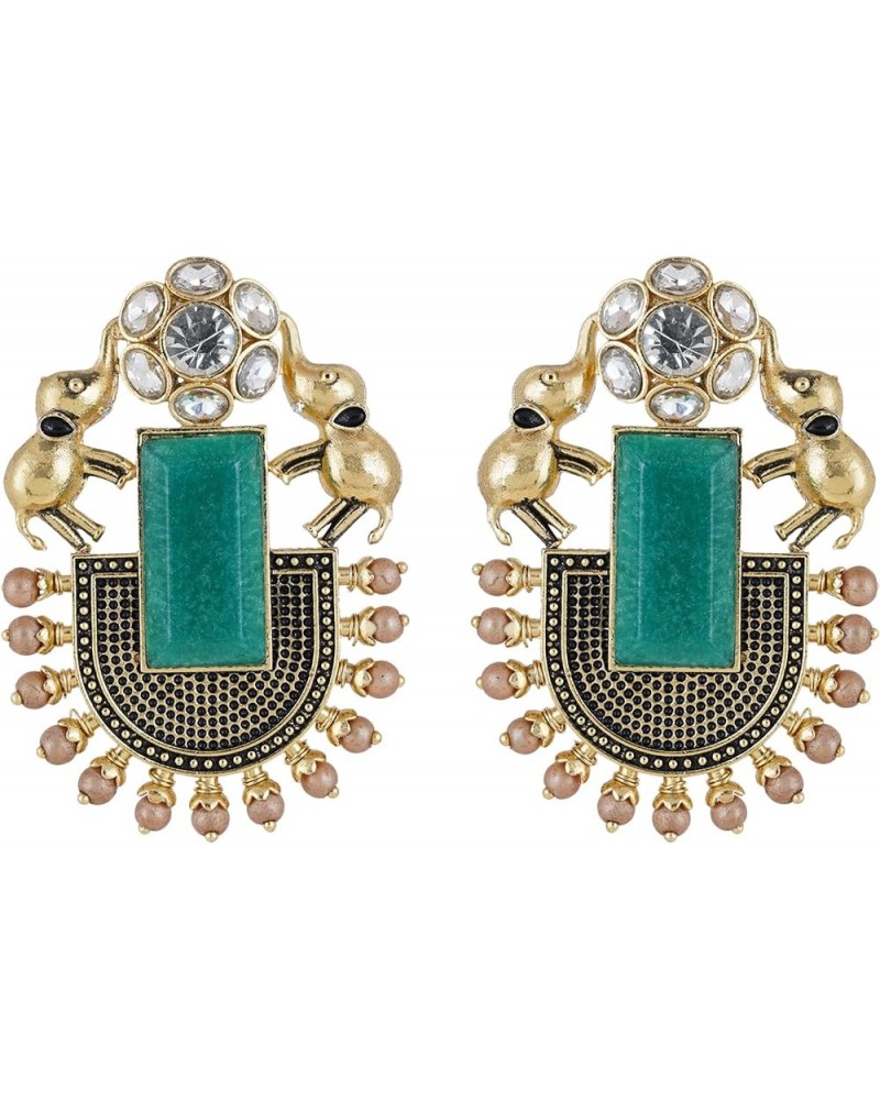 Traditional Silver Gold Oxidised Large Studs German Silver Jhumka Combo Chand Baliyan Earrings Set for Women Gold Green $10.0...