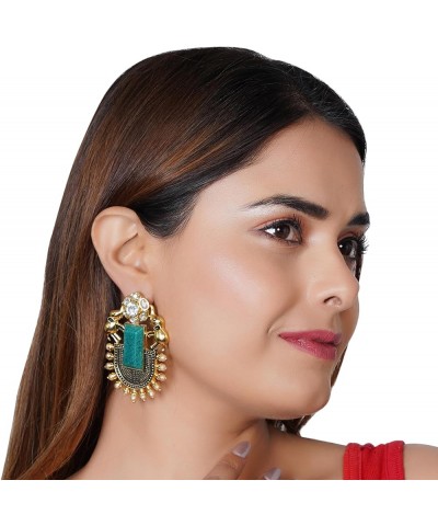 Traditional Silver Gold Oxidised Large Studs German Silver Jhumka Combo Chand Baliyan Earrings Set for Women Gold Green $10.0...