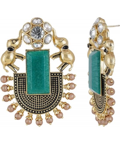 Traditional Silver Gold Oxidised Large Studs German Silver Jhumka Combo Chand Baliyan Earrings Set for Women Gold Green $10.0...