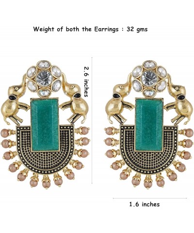 Traditional Silver Gold Oxidised Large Studs German Silver Jhumka Combo Chand Baliyan Earrings Set for Women Gold Green $10.0...