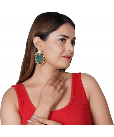 Traditional Silver Gold Oxidised Large Studs German Silver Jhumka Combo Chand Baliyan Earrings Set for Women Gold Green $10.0...