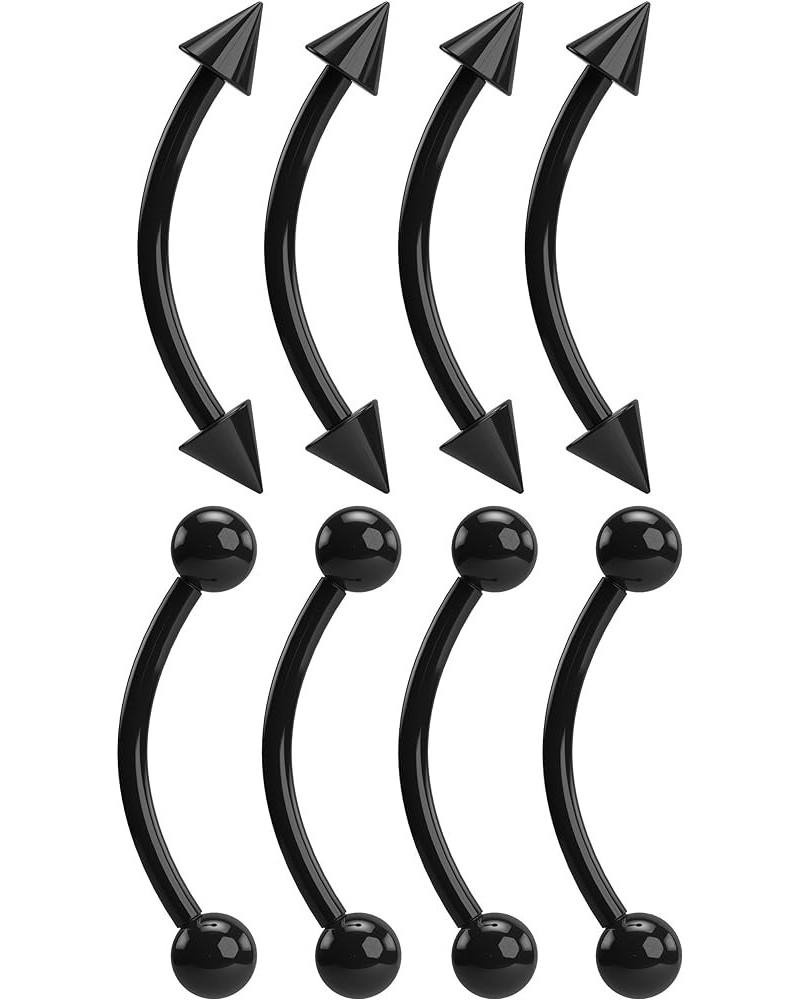 8pc Black Acrylic 16g Curved Barbell Balls Vertical Labret Lip Rings Industrial Piercing Bar Lot Set 10mm (3/8) $9.43 Others