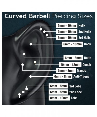 8pc Black Acrylic 16g Curved Barbell Balls Vertical Labret Lip Rings Industrial Piercing Bar Lot Set 10mm (3/8) $9.43 Others