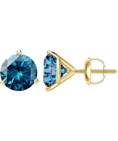 1/2-10 Carat Total Weight Blue Diamond Stud Earrings 3 Prong Screw Back 1.0 Carat 14K Yellow Gold $1.00 Earrings