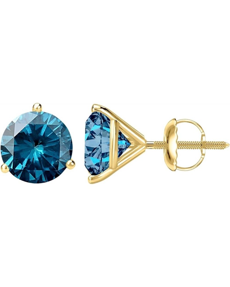 1/2-10 Carat Total Weight Blue Diamond Stud Earrings 3 Prong Screw Back 1.0 Carat 14K Yellow Gold $1.00 Earrings