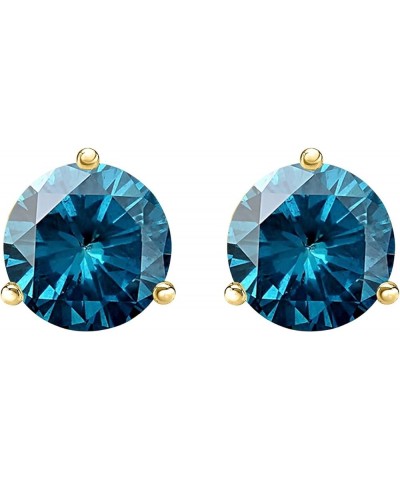 1/2-10 Carat Total Weight Blue Diamond Stud Earrings 3 Prong Screw Back 1.0 Carat 14K Yellow Gold $1.00 Earrings