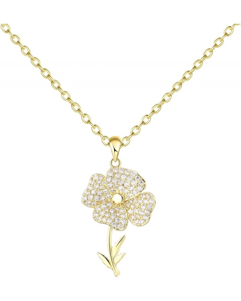 Flower Necklace Month of Birth – Luxurious 18K Gold Plated Necklace with Flower Pendant – Cute Jewelry Pouch Womens Necklaces...