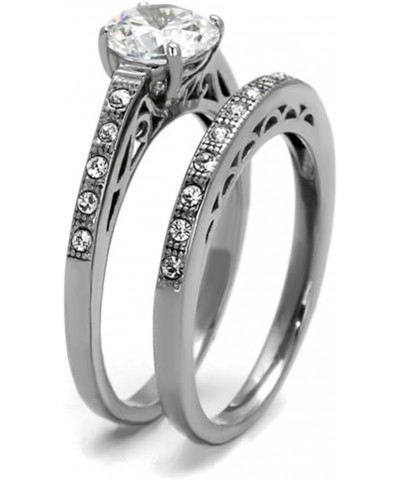 His and Her Stainless Steel 1.39 Carat Cubic Zirconia Bridal Set and Men's Titanium Wedding Band Women's Size 06 Men's Size 1...