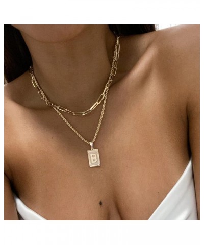 14K Gold Layered Initial Pendant Necklace Dainty Layering Paperclip Link Rope Chain Choker Necklace for Women Personalized Sq...