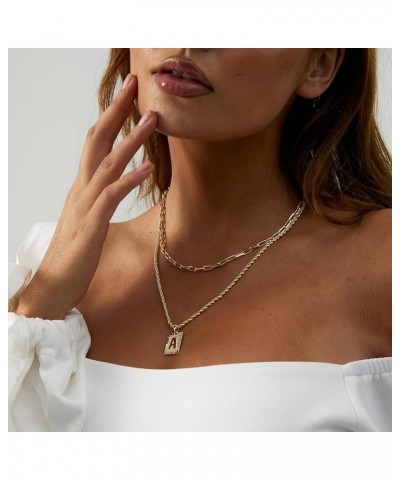 14K Gold Layered Initial Pendant Necklace Dainty Layering Paperclip Link Rope Chain Choker Necklace for Women Personalized Sq...