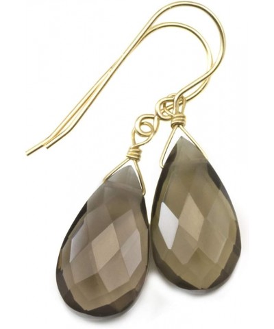 Smoky Quartz Earrings Faceted Teardrops Simple Everyday Neutral Brown Grey Smokey Dangle Drops gold-filled $44.10 Earrings