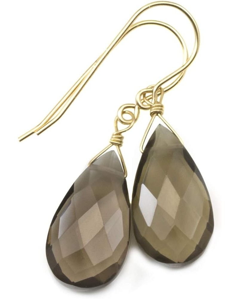 Smoky Quartz Earrings Faceted Teardrops Simple Everyday Neutral Brown Grey Smokey Dangle Drops gold-filled $44.10 Earrings