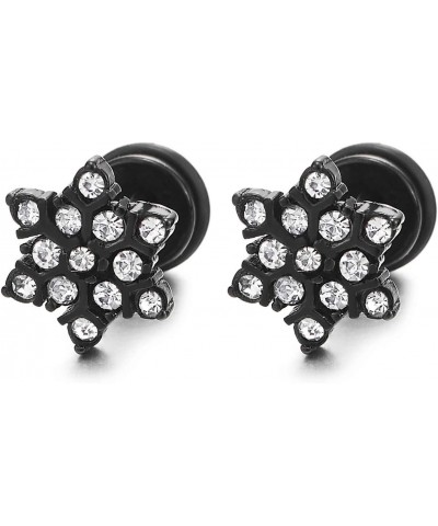 Pair Black Stainless Steel Cubic Zirconia Pave Star-of-David Stud Earrings, Screw Back, Mens Women $10.25 Earrings