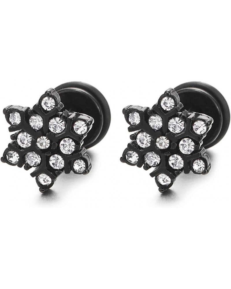 Pair Black Stainless Steel Cubic Zirconia Pave Star-of-David Stud Earrings, Screw Back, Mens Women $10.25 Earrings