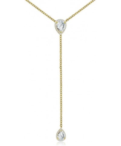 CZ Pear Drop Lariat Necklace 16" with 2.75" Y Drop Adjustable, 3 Colors Available Yellow $18.47 Necklaces