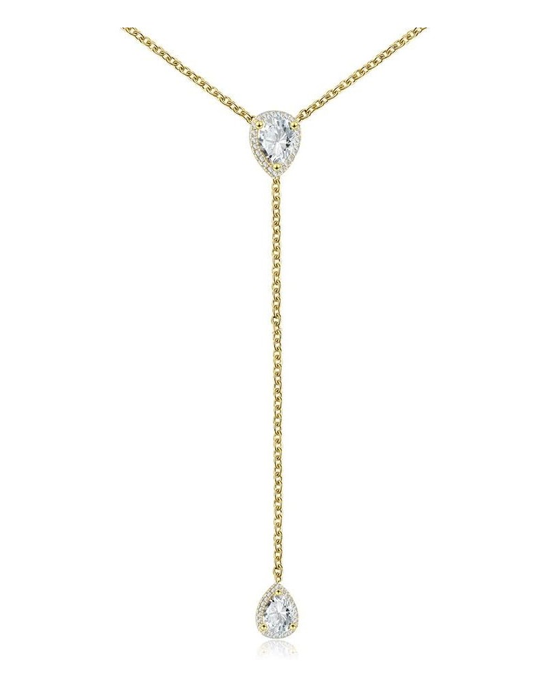 CZ Pear Drop Lariat Necklace 16" with 2.75" Y Drop Adjustable, 3 Colors Available Yellow $18.47 Necklaces