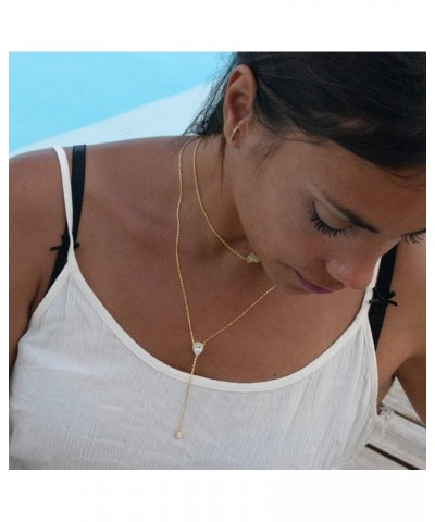 CZ Pear Drop Lariat Necklace 16" with 2.75" Y Drop Adjustable, 3 Colors Available Yellow $18.47 Necklaces