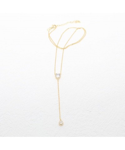 CZ Pear Drop Lariat Necklace 16" with 2.75" Y Drop Adjustable, 3 Colors Available Yellow $18.47 Necklaces