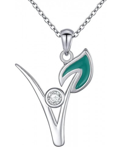 S925 Sterling Silver Vegan Necklace Cubic zirconia Green Symbol Necklace for Vegetarian Women,18 inches Style 1 $14.28 Necklaces