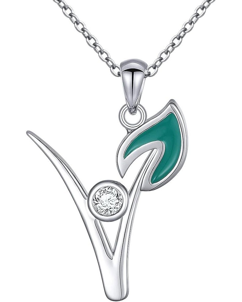 S925 Sterling Silver Vegan Necklace Cubic zirconia Green Symbol Necklace for Vegetarian Women,18 inches Style 1 $14.28 Necklaces