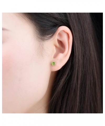 Women Stud Earrings S925 Sterling Silver Round 5mm Natural Gemstone Birthstone Rhodium Plated Fine Jewelry Natural Peridot $1...