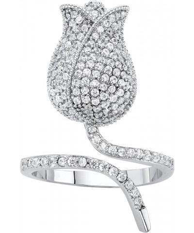 PalmBeach Jewelry Platinum-Plated Round Cubic Zirconia Flower or Butterfly Wraparound Ring Round $9.86 Rings