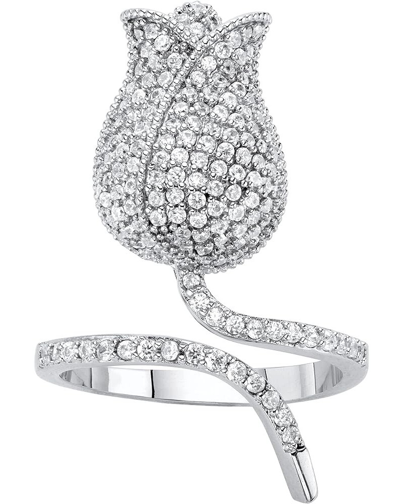 PalmBeach Jewelry Platinum-Plated Round Cubic Zirconia Flower or Butterfly Wraparound Ring Round $9.86 Rings