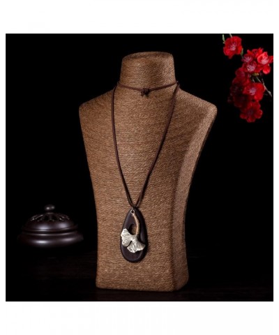 Womens Pendant Necklace Wood Handmade Jewelry Long Rope Sweater Necklace for Woman I6-P1KG-TKY5 $7.41 Necklaces