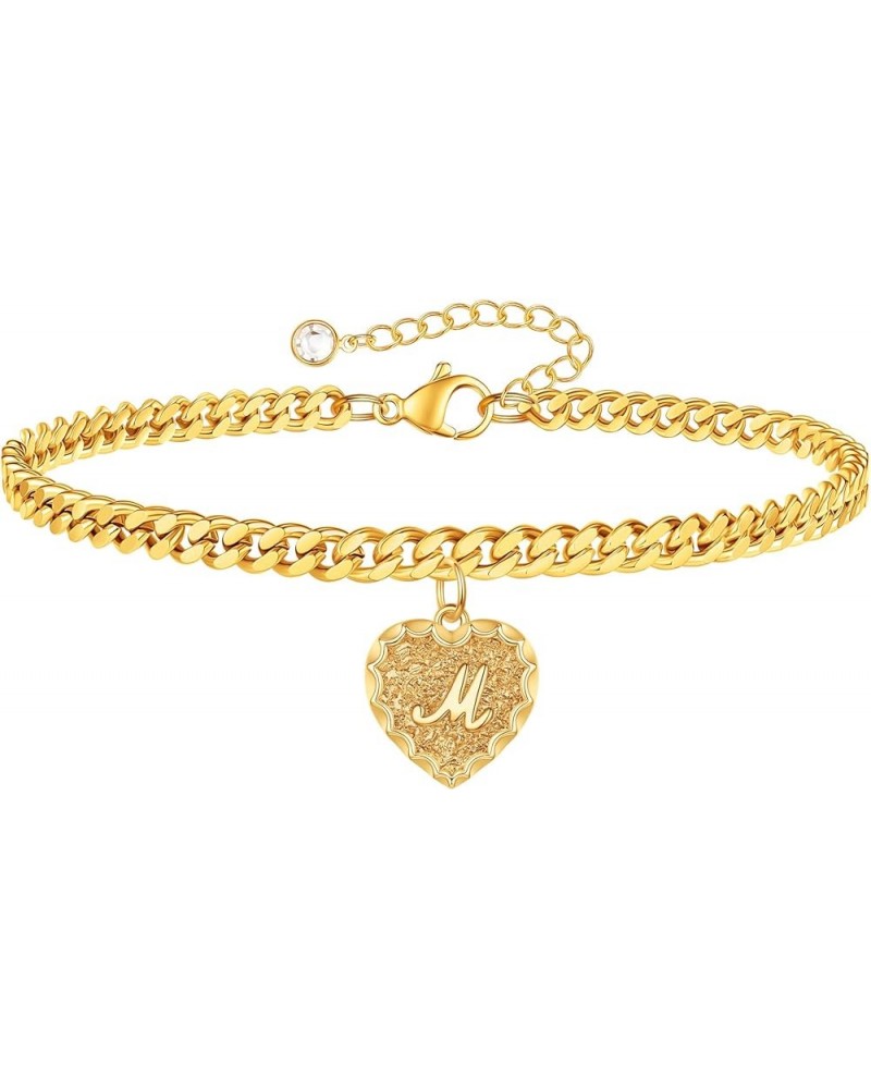 Gold Initial Charm Bracelets Heart Bracelet for Women, 14K Gold Plated Cuban Link Bracelet 26 Letter Bracelets for Women Teen...