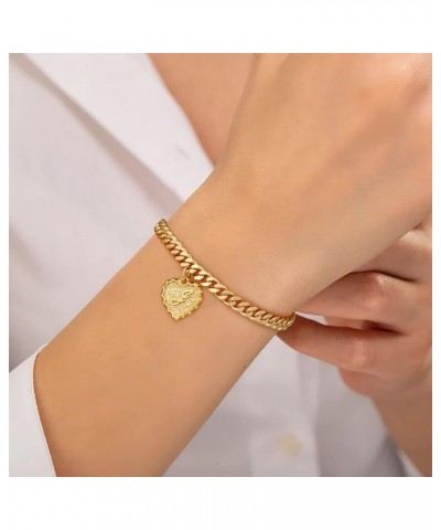 Gold Initial Charm Bracelets Heart Bracelet for Women, 14K Gold Plated Cuban Link Bracelet 26 Letter Bracelets for Women Teen...