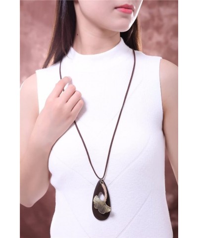 Womens Pendant Necklace Wood Handmade Jewelry Long Rope Sweater Necklace for Woman I6-P1KG-TKY5 $7.41 Necklaces