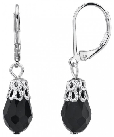 1928 Jewelry Teardrop Crystal Bead Allure Drop Earrings Jet Black $10.29 Earrings