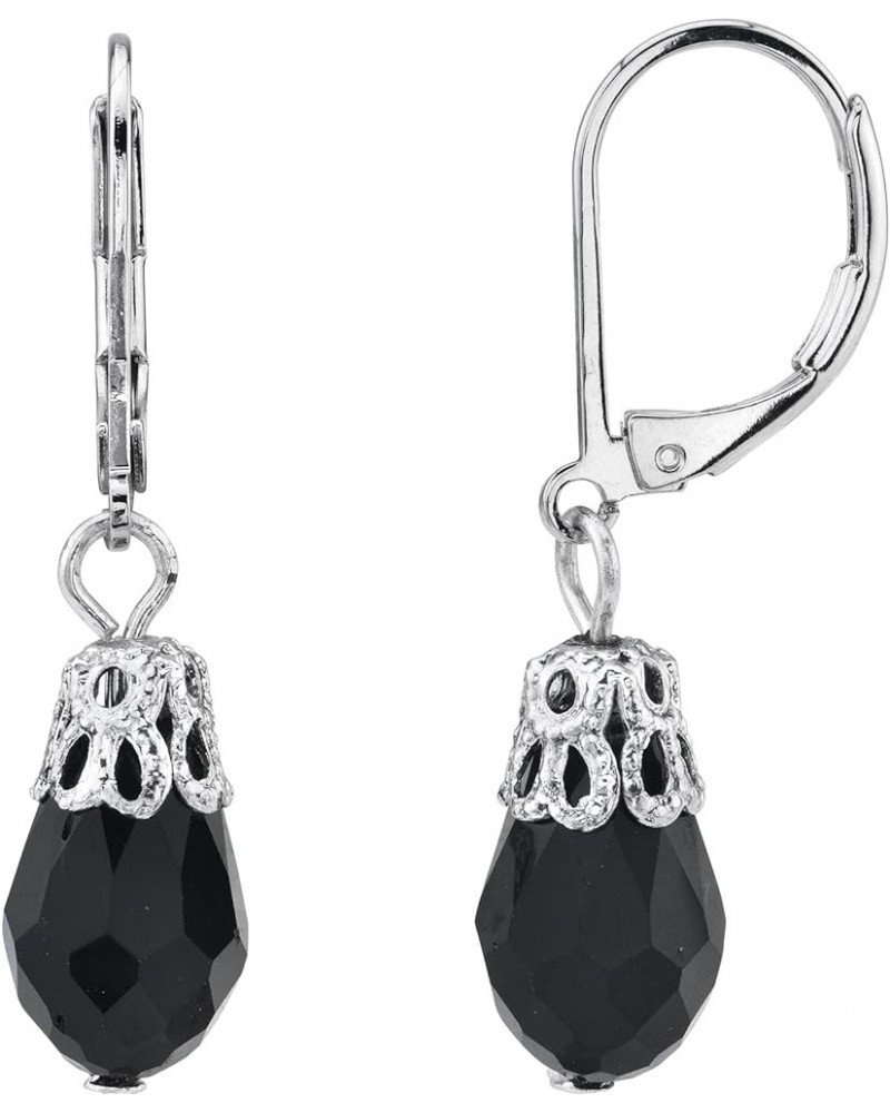 1928 Jewelry Teardrop Crystal Bead Allure Drop Earrings Jet Black $10.29 Earrings