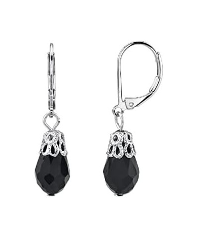 1928 Jewelry Teardrop Crystal Bead Allure Drop Earrings Jet Black $10.29 Earrings