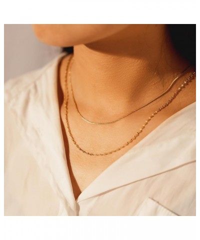 Cowlyn Herringbone Flat Snake Necklace,14K Gold Plated Satellite Bead Choker Layered Chain Necklaces for Women Girl Gifts Dai...