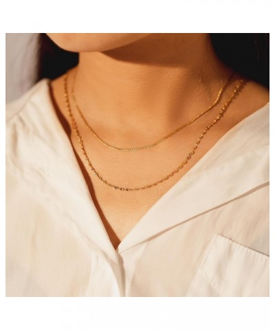 Cowlyn Herringbone Flat Snake Necklace,14K Gold Plated Satellite Bead Choker Layered Chain Necklaces for Women Girl Gifts Dai...