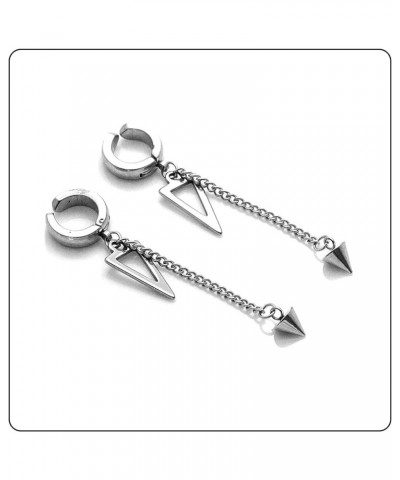 Punk Rock Stainless Steel Triangle Ear Clip Earrings Spike Long Chain Dangle Earrings Steel No Piercing Earrings $7.84 Earrings