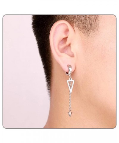 Punk Rock Stainless Steel Triangle Ear Clip Earrings Spike Long Chain Dangle Earrings Steel No Piercing Earrings $7.84 Earrings