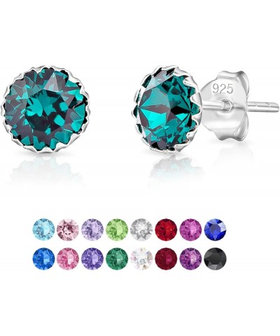 925 Sterling Silver SMALL/MEDIUM Round Stud Earrings made with Crystals from Swarovski Elements - Diameter: 6 mm Dark Green $...