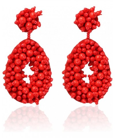 Statement Drop Earrings Bohemian Seed Beaded Teardrop Drop Dangle Earrings Gift for Women Girl Red $8.09 Earrings