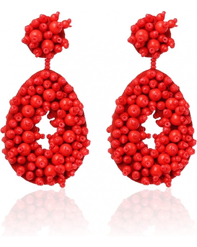 Statement Drop Earrings Bohemian Seed Beaded Teardrop Drop Dangle Earrings Gift for Women Girl Red $8.09 Earrings