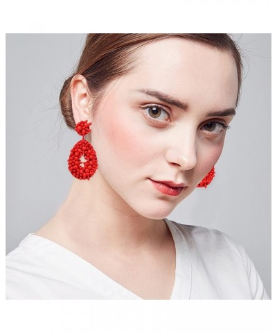 Statement Drop Earrings Bohemian Seed Beaded Teardrop Drop Dangle Earrings Gift for Women Girl Red $8.09 Earrings