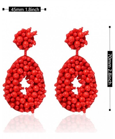 Statement Drop Earrings Bohemian Seed Beaded Teardrop Drop Dangle Earrings Gift for Women Girl Red $8.09 Earrings