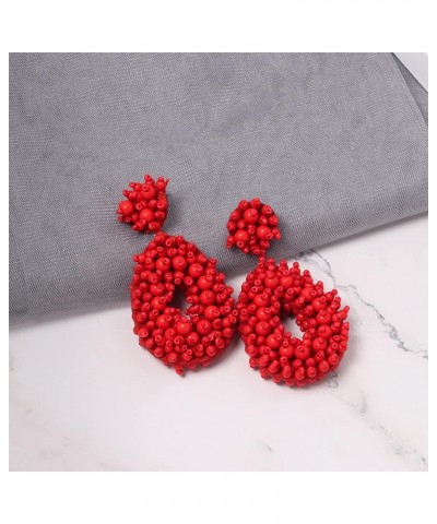 Statement Drop Earrings Bohemian Seed Beaded Teardrop Drop Dangle Earrings Gift for Women Girl Red $8.09 Earrings