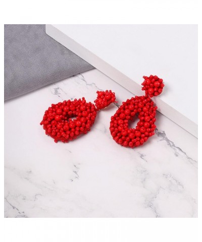 Statement Drop Earrings Bohemian Seed Beaded Teardrop Drop Dangle Earrings Gift for Women Girl Red $8.09 Earrings