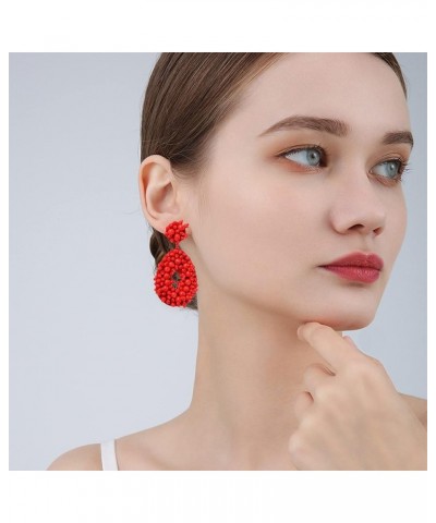 Statement Drop Earrings Bohemian Seed Beaded Teardrop Drop Dangle Earrings Gift for Women Girl Red $8.09 Earrings