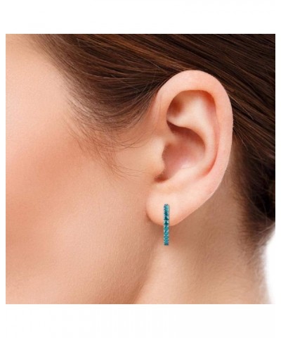 Beautiful 0.88Ct tw Round Cut Created Swiss Blue Topaz Fashion Party Wear Inside-Out Hoop Earrings For Girls Womens .925 Ster...