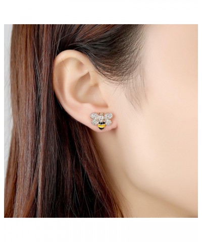 Tiny Bumblebee Stud Earrings for Women Girls Sparkling Cubic Zirconia Crystal Cute Honeybee Cartilage Earring Statement Studs...