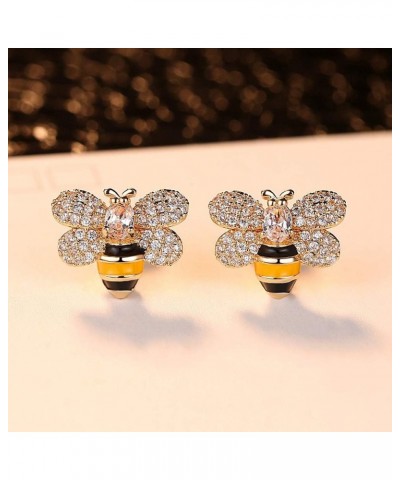 Tiny Bumblebee Stud Earrings for Women Girls Sparkling Cubic Zirconia Crystal Cute Honeybee Cartilage Earring Statement Studs...