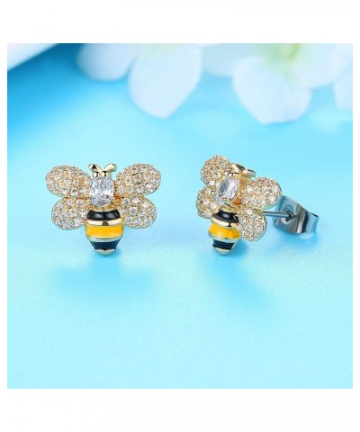 Tiny Bumblebee Stud Earrings for Women Girls Sparkling Cubic Zirconia Crystal Cute Honeybee Cartilage Earring Statement Studs...